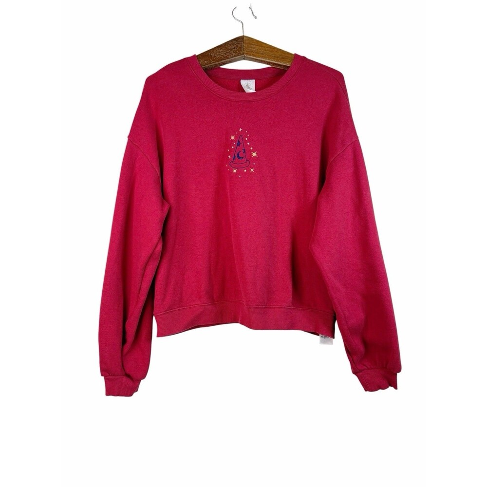 Disney Fantasia Sorcerer Mickey Mouse Red Pullover Sweatshirt Embroidered Size L